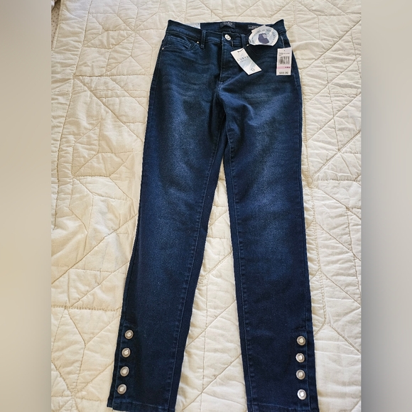 Curve Appeal Denim - Curve Appeal High Rise Essential Skinny Jeans With Rhinestone Snap Ankles